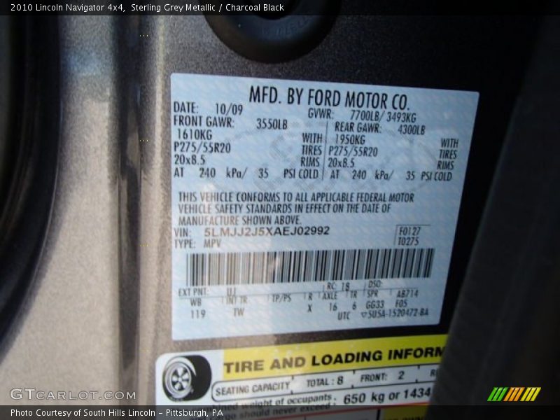 2010 Navigator 4x4 Sterling Grey Metallic Color Code UJ