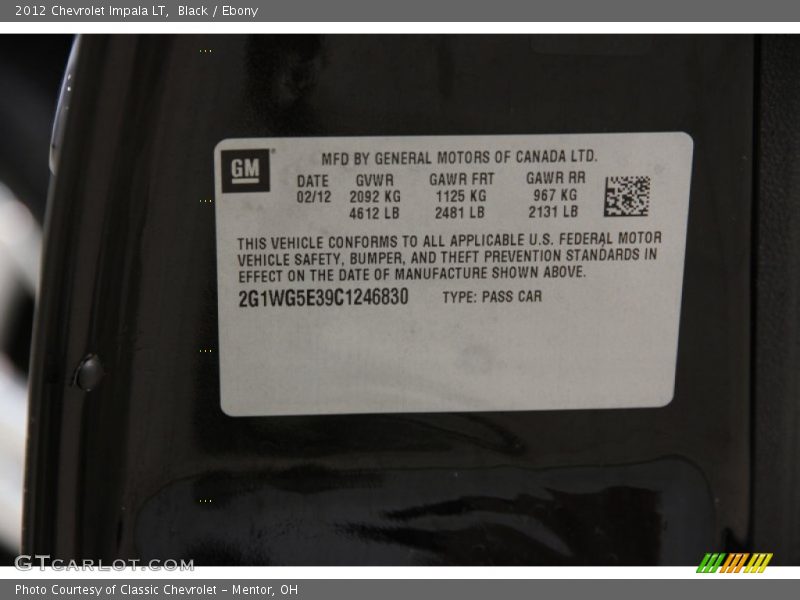 Black / Ebony 2012 Chevrolet Impala LT