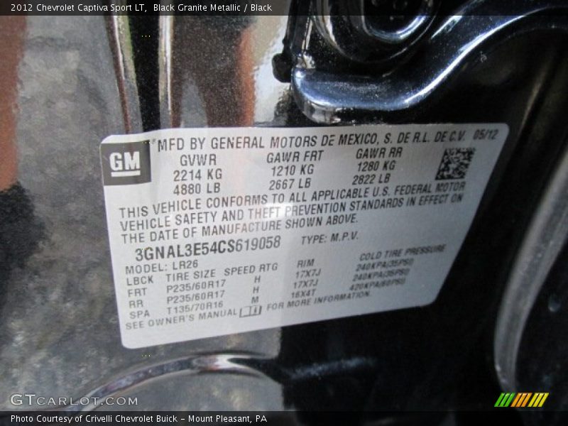 Black Granite Metallic / Black 2012 Chevrolet Captiva Sport LT