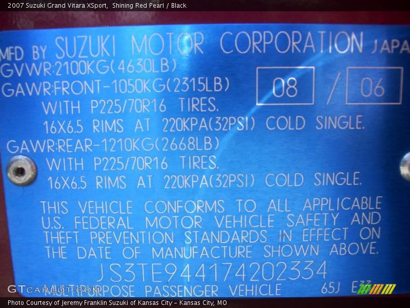 Shining Red Pearl / Black 2007 Suzuki Grand Vitara XSport