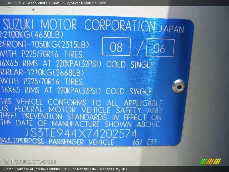 Silky Silver Metallic / Black 2007 Suzuki Grand Vitara XSport