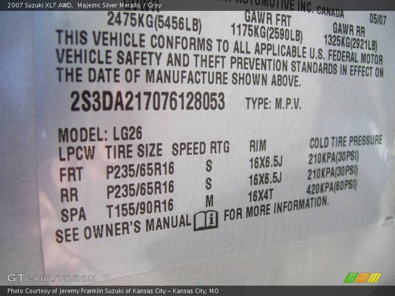 Majestic Silver Metallic / Grey 2007 Suzuki XL7 AWD