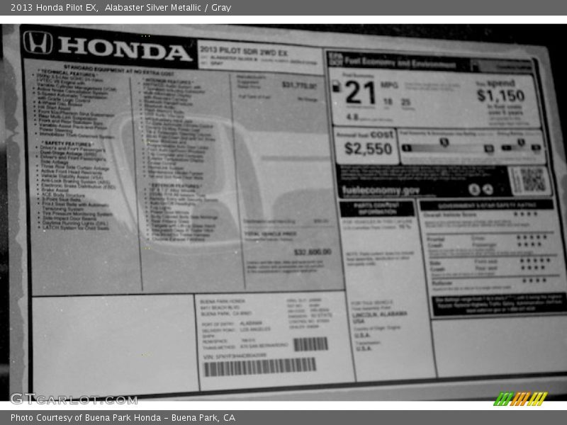 Alabaster Silver Metallic / Gray 2013 Honda Pilot EX
