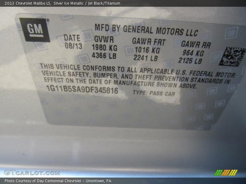 Silver Ice Metallic / Jet Black/Titanium 2013 Chevrolet Malibu LS