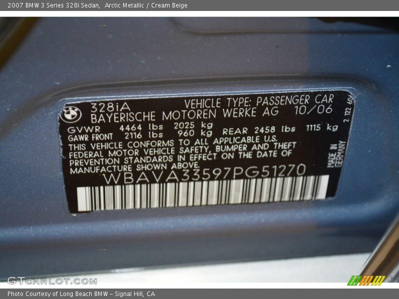 Arctic Metallic / Cream Beige 2007 BMW 3 Series 328i Sedan