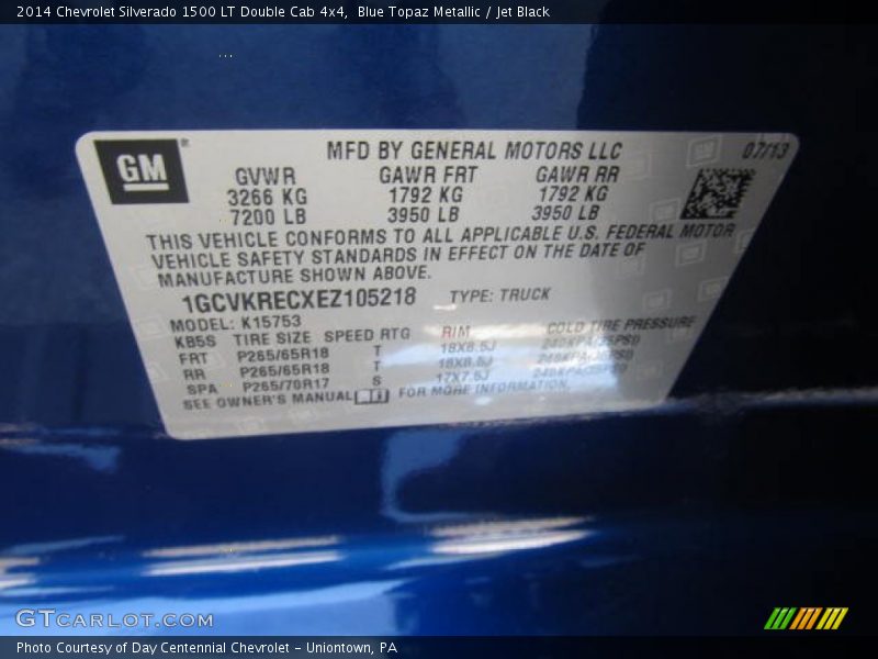 Blue Topaz Metallic / Jet Black 2014 Chevrolet Silverado 1500 LT Double Cab 4x4