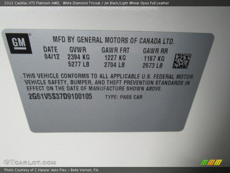 White Diamond Tricoat / Jet Black/Light Wheat Opus Full Leather 2013 Cadillac XTS Platinum AWD