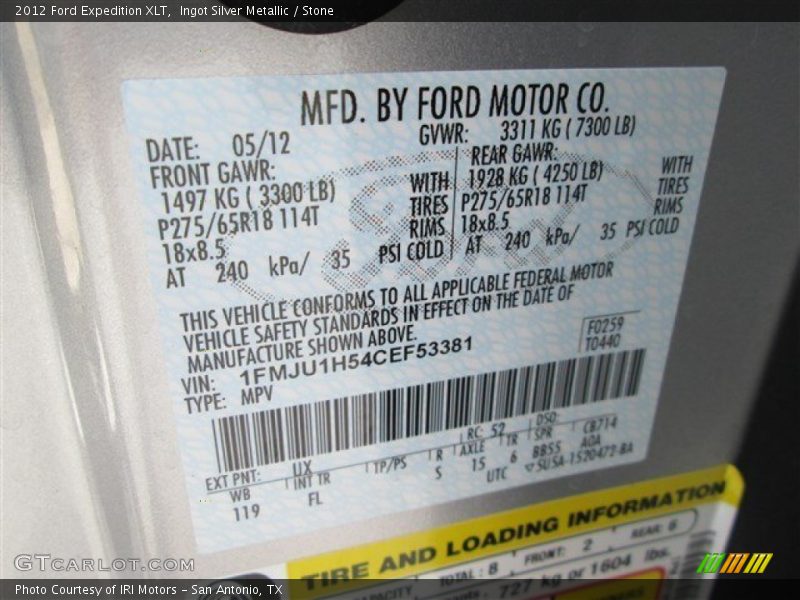 Ingot Silver Metallic / Stone 2012 Ford Expedition XLT