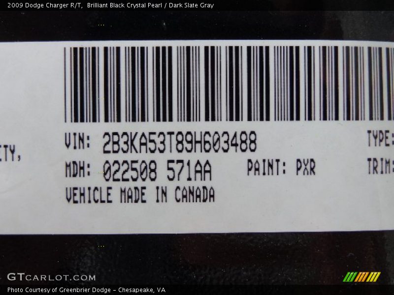 Brilliant Black Crystal Pearl / Dark Slate Gray 2009 Dodge Charger R/T