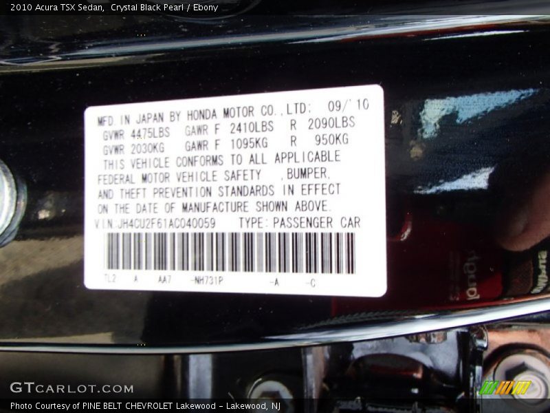 Crystal Black Pearl / Ebony 2010 Acura TSX Sedan