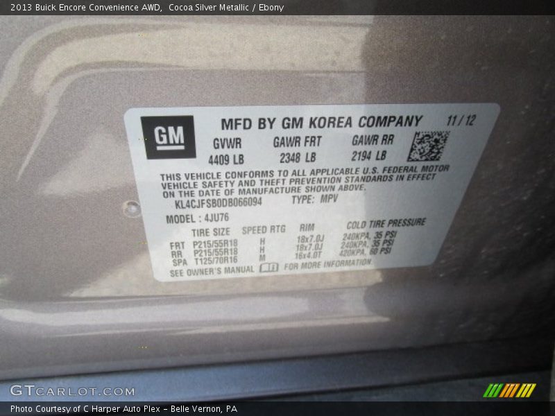 Cocoa Silver Metallic / Ebony 2013 Buick Encore Convenience AWD