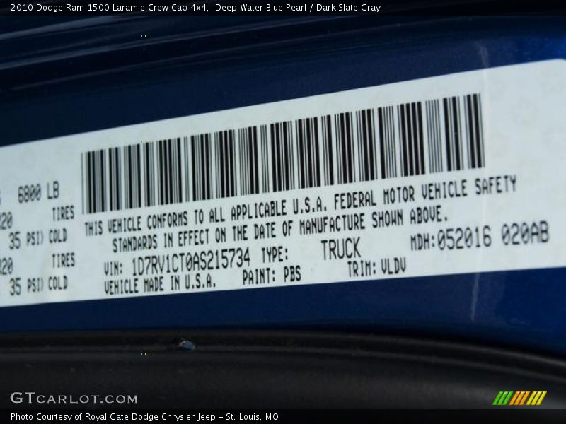 Deep Water Blue Pearl / Dark Slate Gray 2010 Dodge Ram 1500 Laramie Crew Cab 4x4