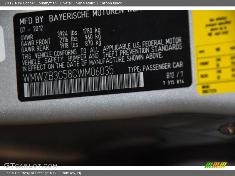 Crystal Silver Metallic / Carbon Black 2012 Mini Cooper Countryman