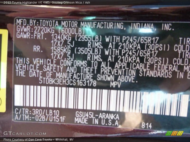 Sizzling Crimson Mica / Ash 2012 Toyota Highlander V6 4WD