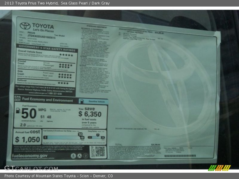 Sea Glass Pearl / Dark Gray 2013 Toyota Prius Two Hybrid