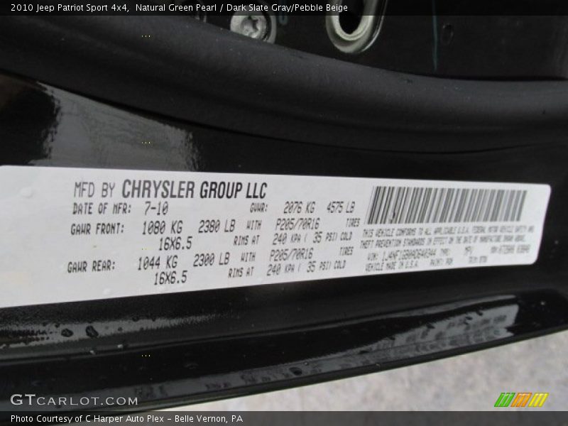 Natural Green Pearl / Dark Slate Gray/Pebble Beige 2010 Jeep Patriot Sport 4x4