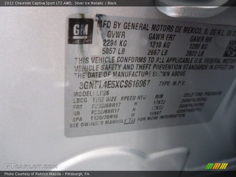 Silver Ice Metallic / Black 2012 Chevrolet Captiva Sport LTZ AWD