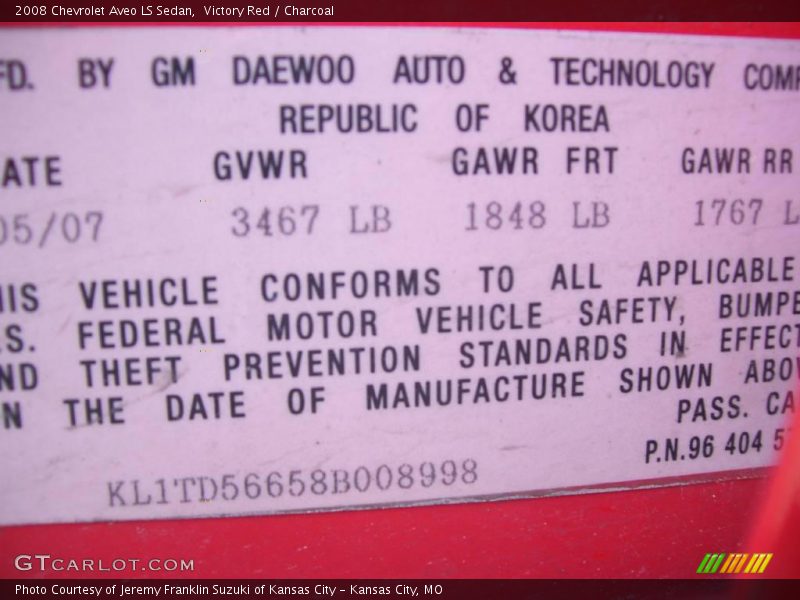 Victory Red / Charcoal 2008 Chevrolet Aveo LS Sedan