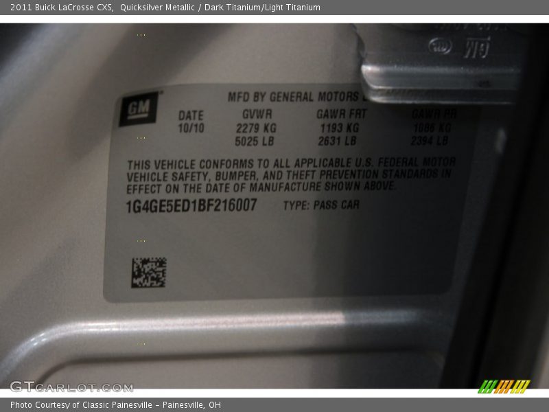 Quicksilver Metallic / Dark Titanium/Light Titanium 2011 Buick LaCrosse CXS
