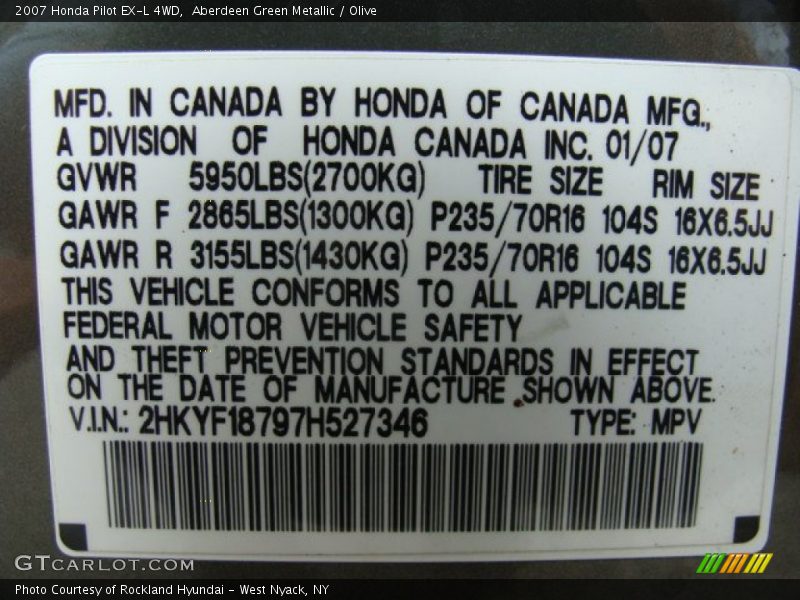 Aberdeen Green Metallic / Olive 2007 Honda Pilot EX-L 4WD