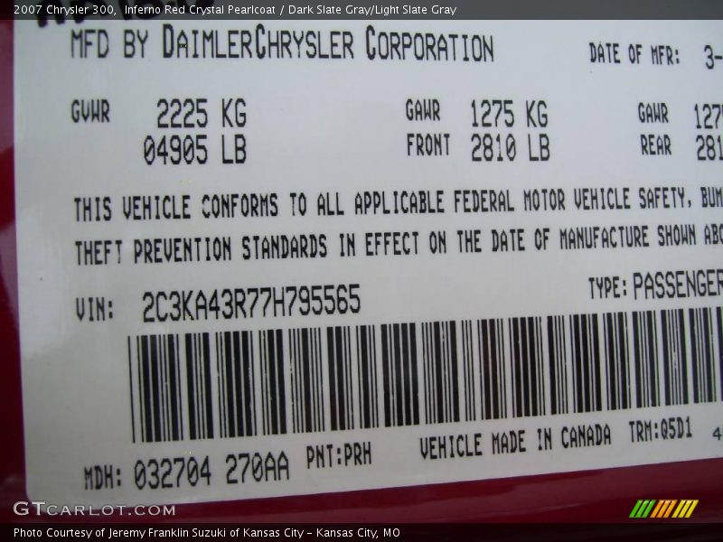 Inferno Red Crystal Pearlcoat / Dark Slate Gray/Light Slate Gray 2007 Chrysler 300