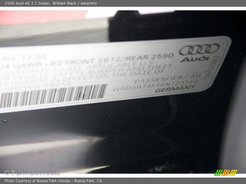 Brilliant Black / Amaretto 2006 Audi A6 3.2 Sedan