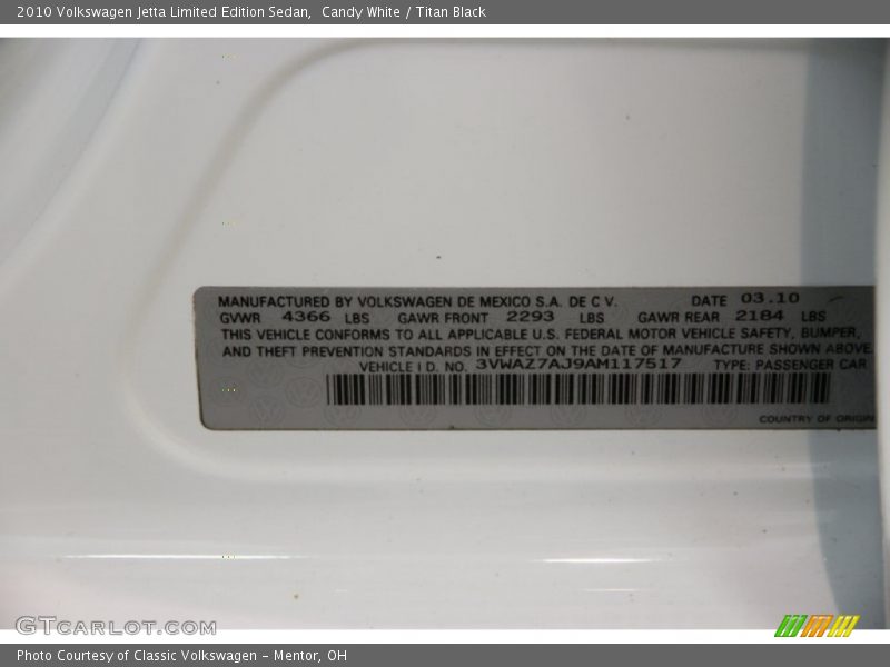 Candy White / Titan Black 2010 Volkswagen Jetta Limited Edition Sedan