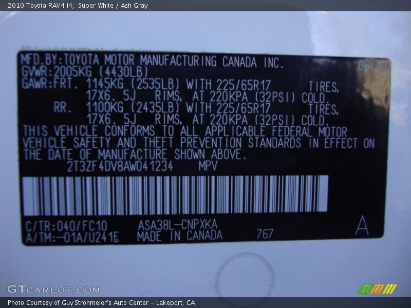 Super White / Ash Gray 2010 Toyota RAV4 I4