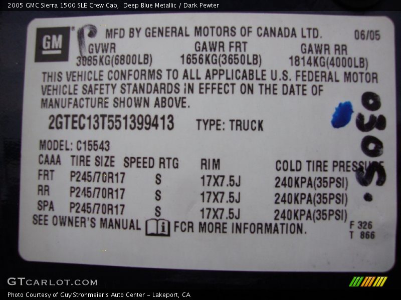 Deep Blue Metallic / Dark Pewter 2005 GMC Sierra 1500 SLE Crew Cab