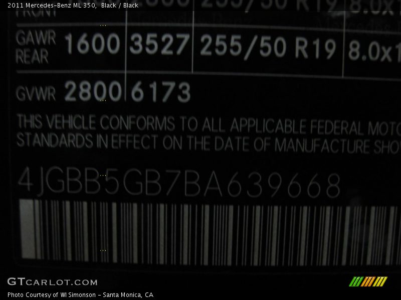 Black / Black 2011 Mercedes-Benz ML 350