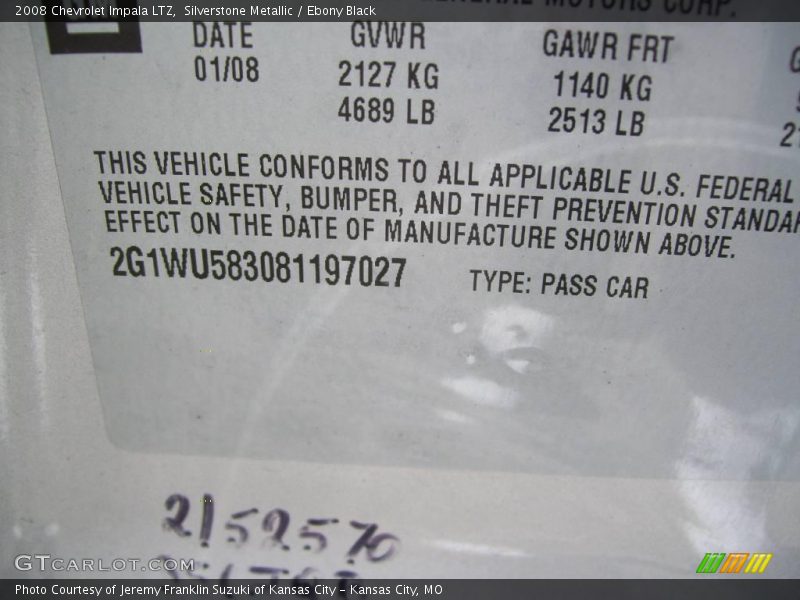 Silverstone Metallic / Ebony Black 2008 Chevrolet Impala LTZ