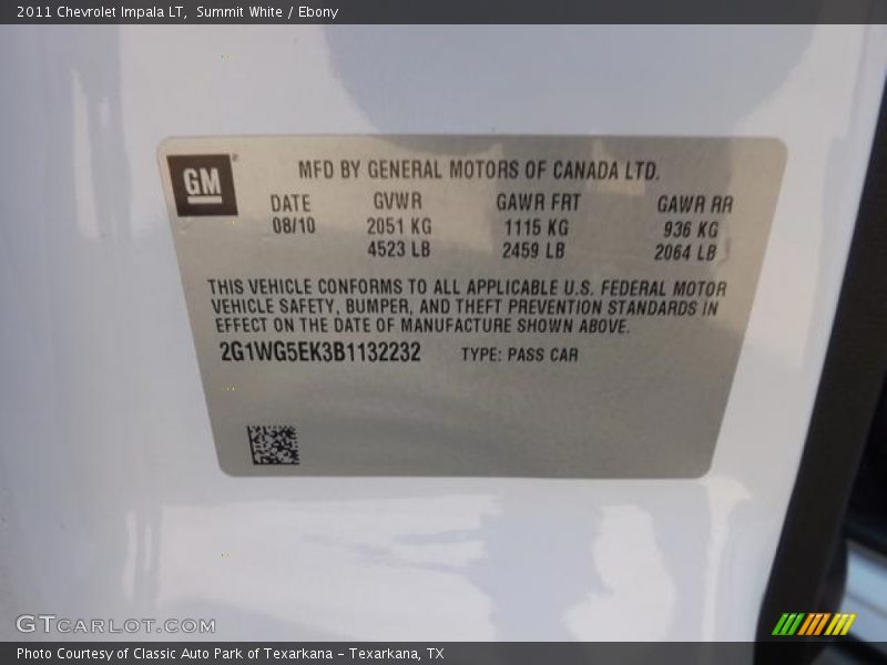 Summit White / Ebony 2011 Chevrolet Impala LT