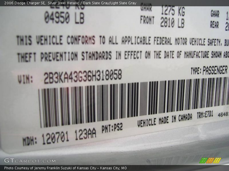 Silver Steel Metallic / Dark Slate Gray/Light Slate Gray 2006 Dodge Charger SE