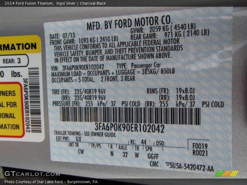 Ingot Silver / Charcoal Black 2014 Ford Fusion Titanium