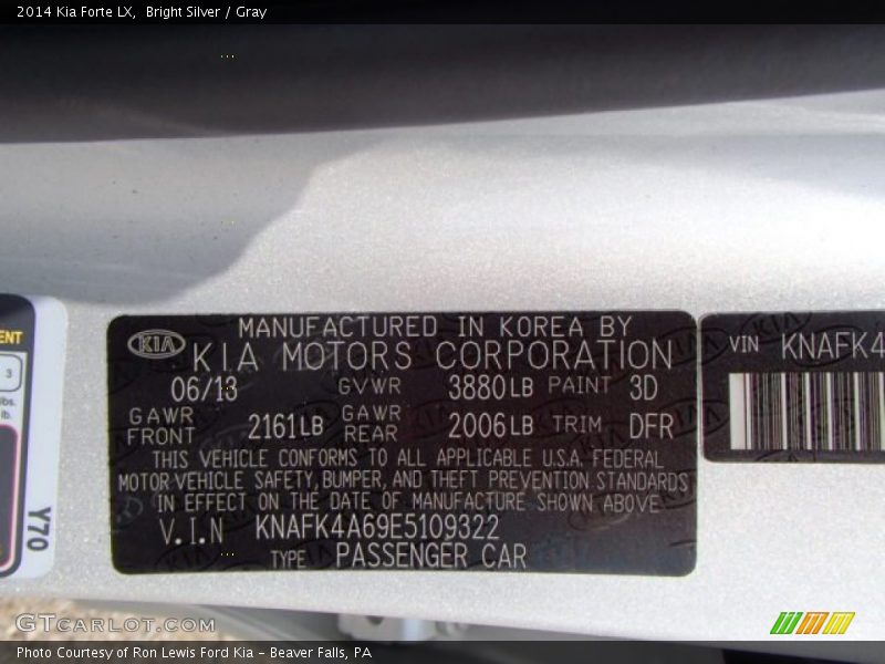 Bright Silver / Gray 2014 Kia Forte LX