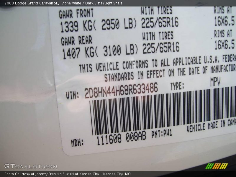 Stone White / Dark Slate/Light Shale 2008 Dodge Grand Caravan SE