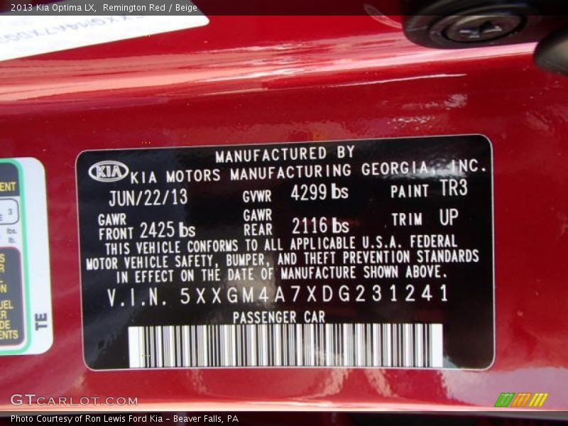 Remington Red / Beige 2013 Kia Optima LX