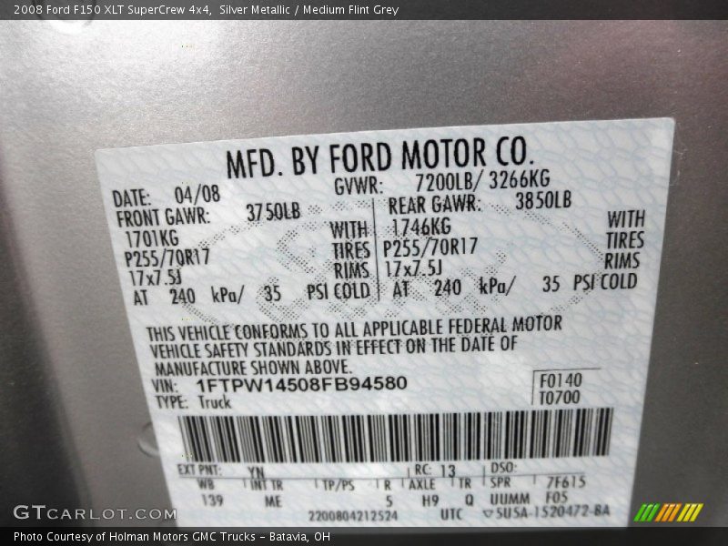 Silver Metallic / Medium Flint Grey 2008 Ford F150 XLT SuperCrew 4x4