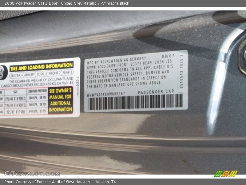 United Grey Metallic / Anthracite Black 2008 Volkswagen GTI 2 Door