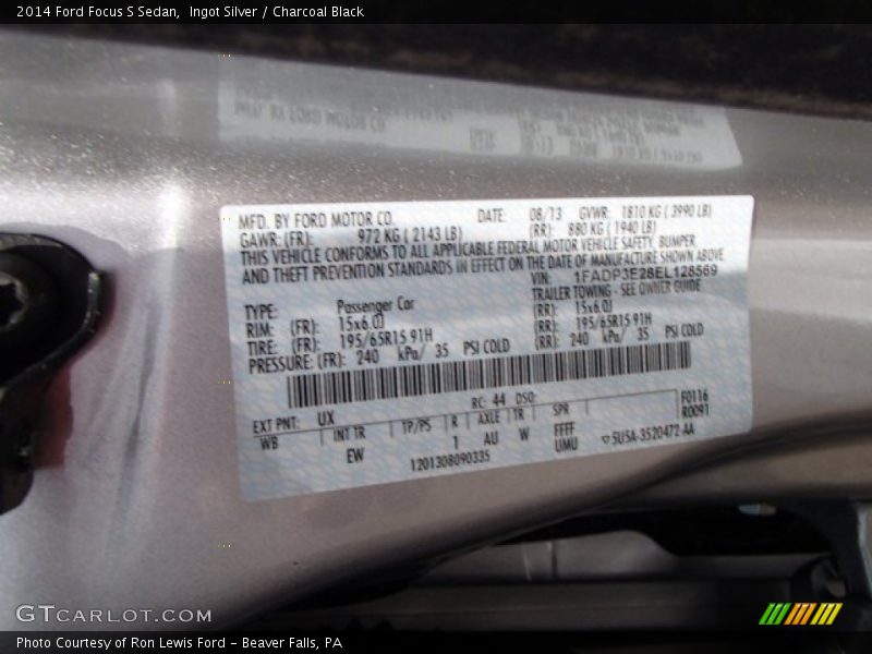 Ingot Silver / Charcoal Black 2014 Ford Focus S Sedan