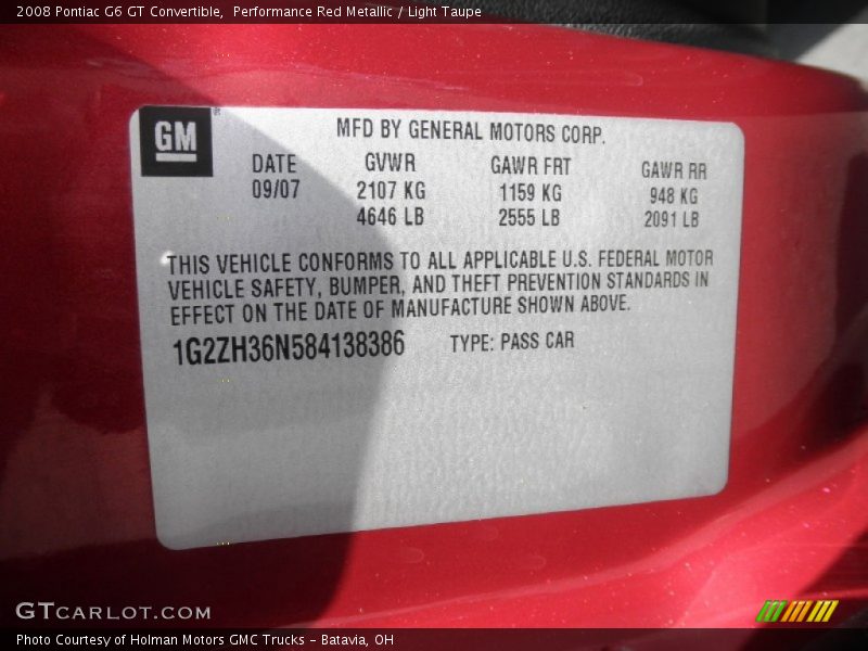 Performance Red Metallic / Light Taupe 2008 Pontiac G6 GT Convertible