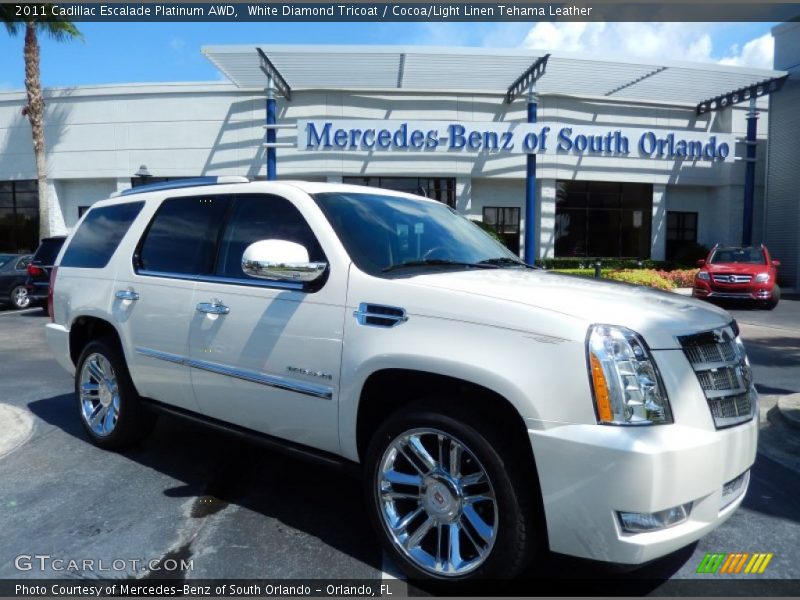 White Diamond Tricoat / Cocoa/Light Linen Tehama Leather 2011 Cadillac Escalade Platinum AWD