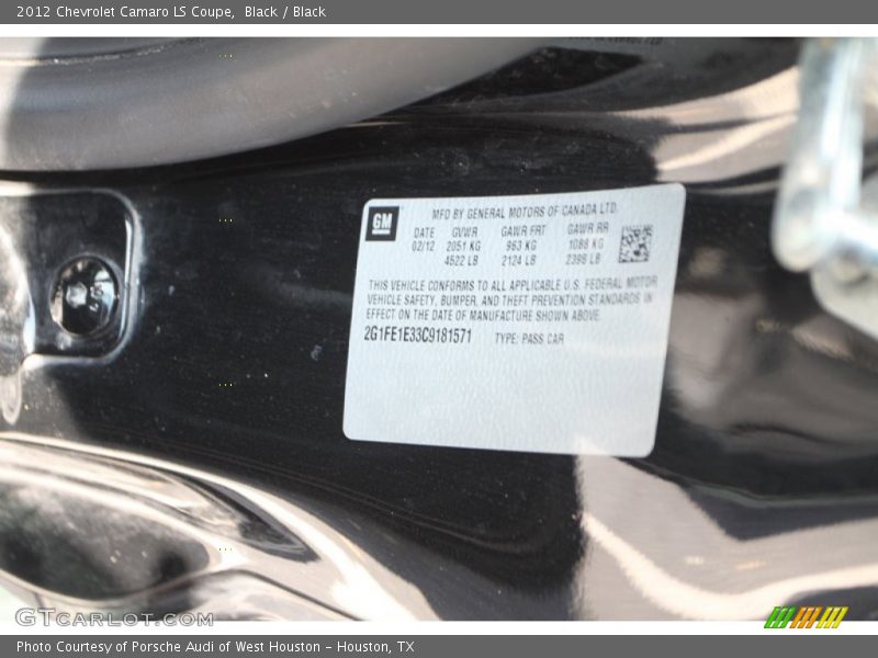 Black / Black 2012 Chevrolet Camaro LS Coupe