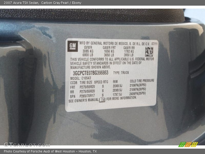 Carbon Gray Pearl / Ebony 2007 Acura TSX Sedan