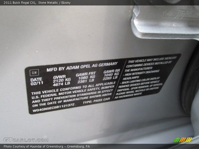 Stone Metallic / Ebony 2011 Buick Regal CXL