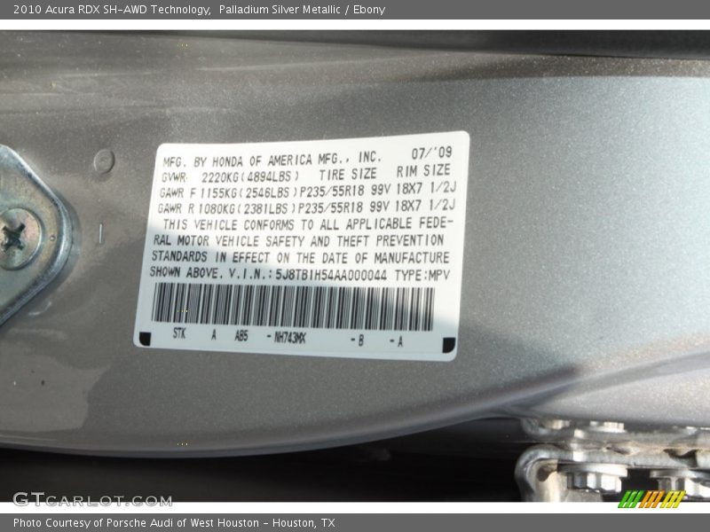 Palladium Silver Metallic / Ebony 2010 Acura RDX SH-AWD Technology