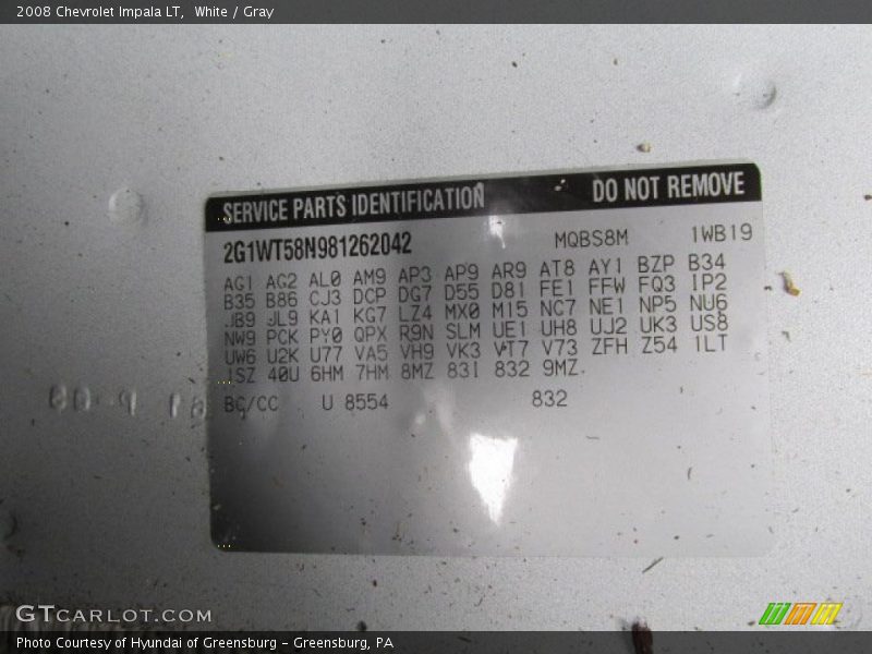 White / Gray 2008 Chevrolet Impala LT