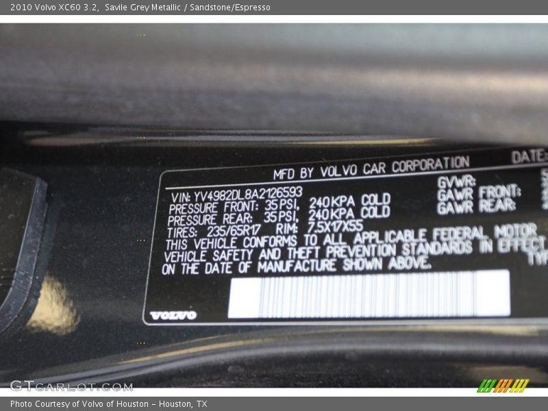 Savile Grey Metallic / Sandstone/Espresso 2010 Volvo XC60 3.2