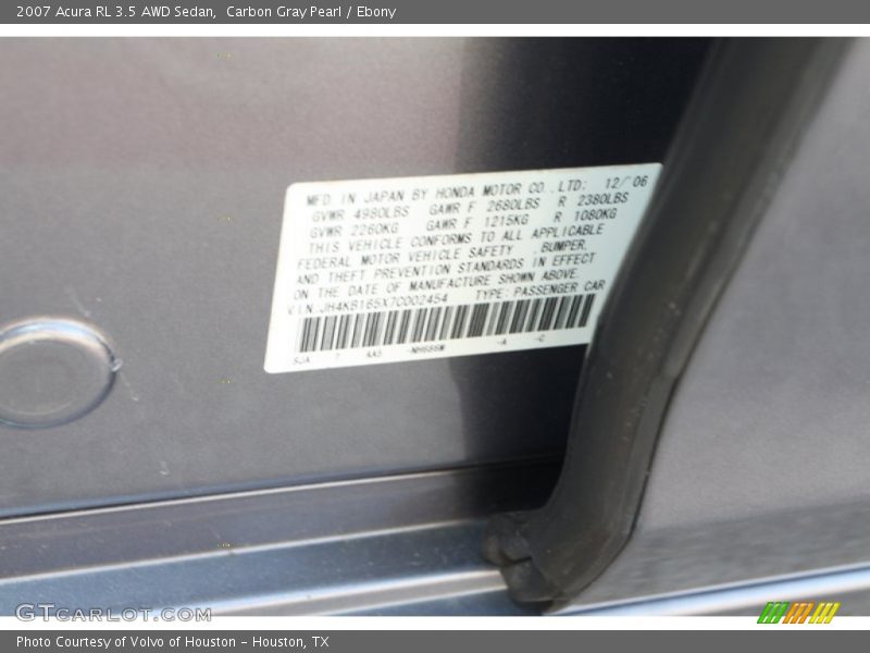 Carbon Gray Pearl / Ebony 2007 Acura RL 3.5 AWD Sedan