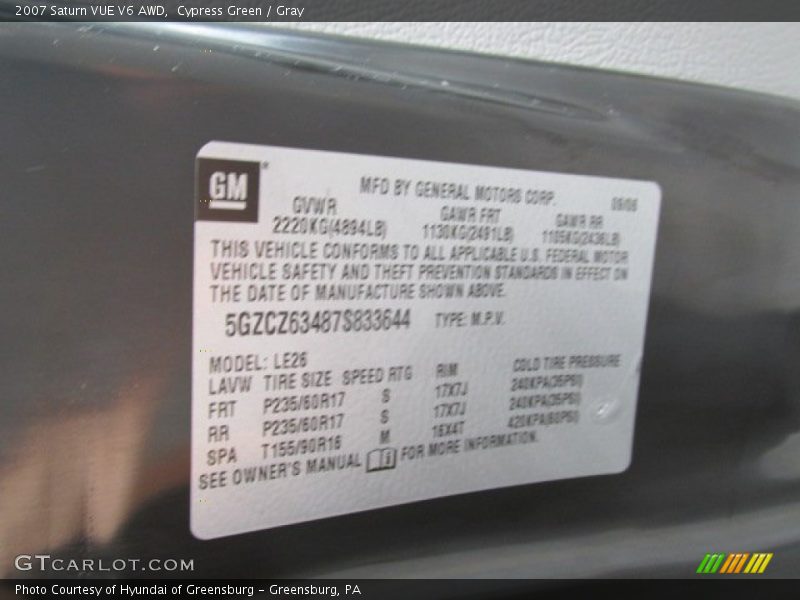 Cypress Green / Gray 2007 Saturn VUE V6 AWD